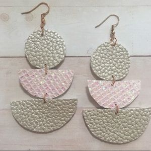 Handcut faux leather pink sparkly earrings